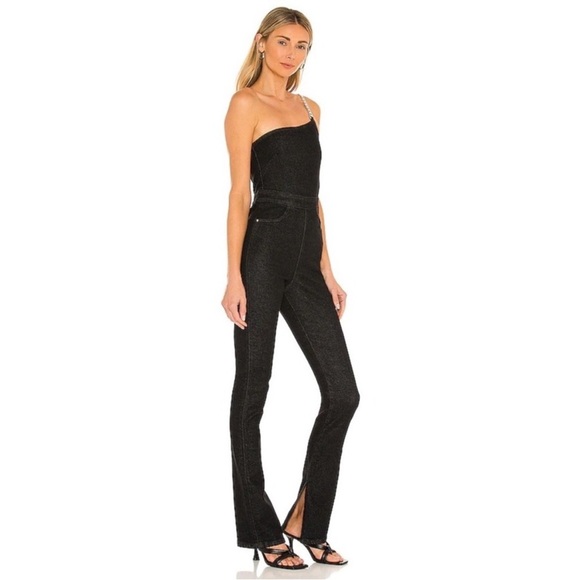 NWT WeWoreWhat Asymmetrical Denim Chain Strap Jumpsuit - Picture 3 of 11